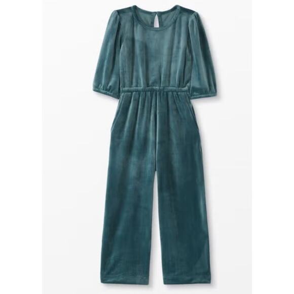 Hanna Andersson Green Velour Jumpsuit, Wide Leg, Holidays, Size 3T NWOT - Picture 1 of 11